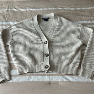 Ribbed Button-Up Cardigan - Light Gray
